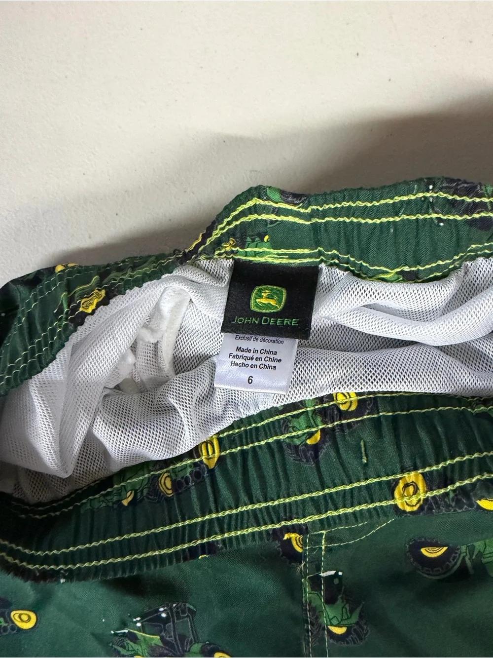 NWT John Deere green Tractor Print Kid's Swim Shorts boys size 6